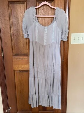 Lavender gray cottagecore midi dress pockets size L